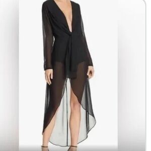 Cotton Candy Black Sheer Tie-Front Bidysuit /romper Dress. Small